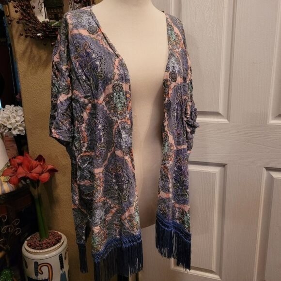 Victoria's Secret Kimono Duster Top Pink Purple Paisley Tassels Spring S… - Picture 1 of 8